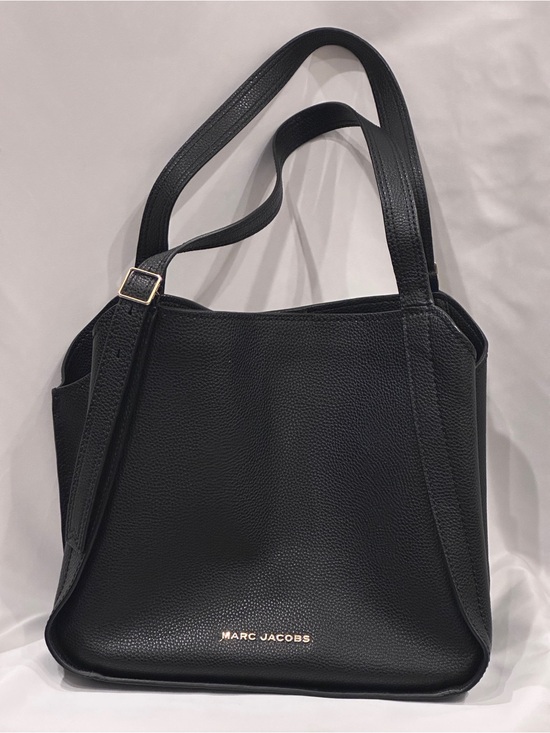 Marc Jacobs Handbags - Marc Jacobs Black Pebbled Leather Shoulder Tote with Gold Logo